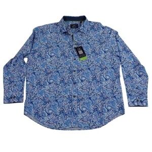Society Of Threads Paisley Shirt Mens XXL Blue Button Down Stretch Performance